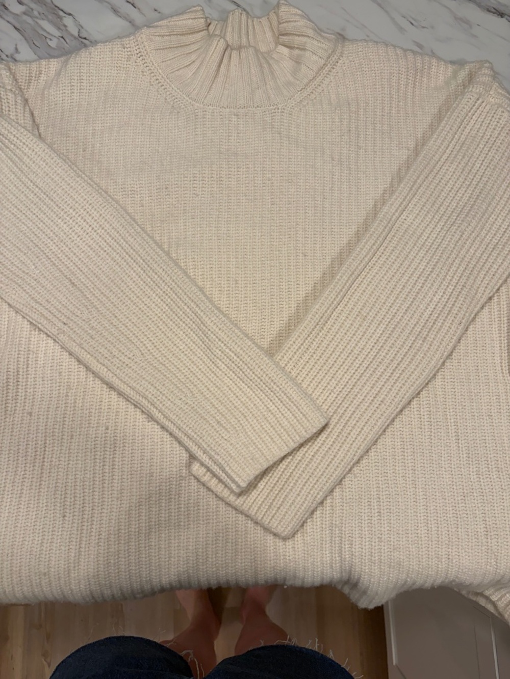 Sézane La Maille Cream Ribbed Knit Sweater Size M